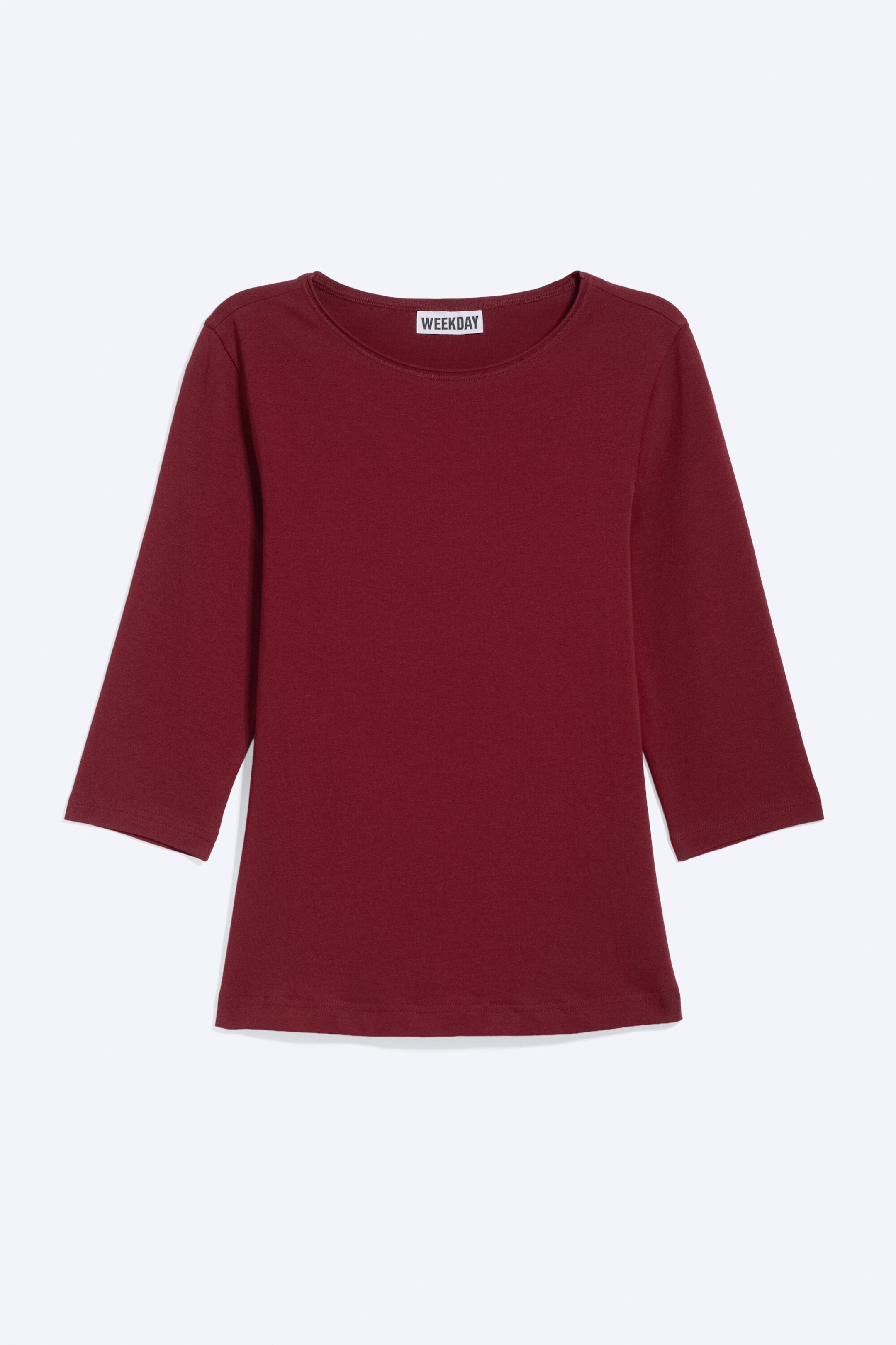 Dark Red - Fitted Three-Quarter Sleeve Top - 0