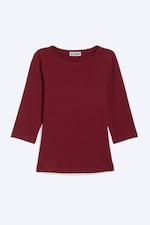Dark Red - Fitted Three-Quarter Sleeve Top - 0