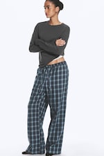 Checked Black & Blue - Wide Flannel Pyjama Trousers - 1