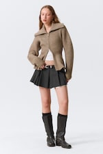 Dark Grey Melange - Pleated Mini Suiting Skirt - 0