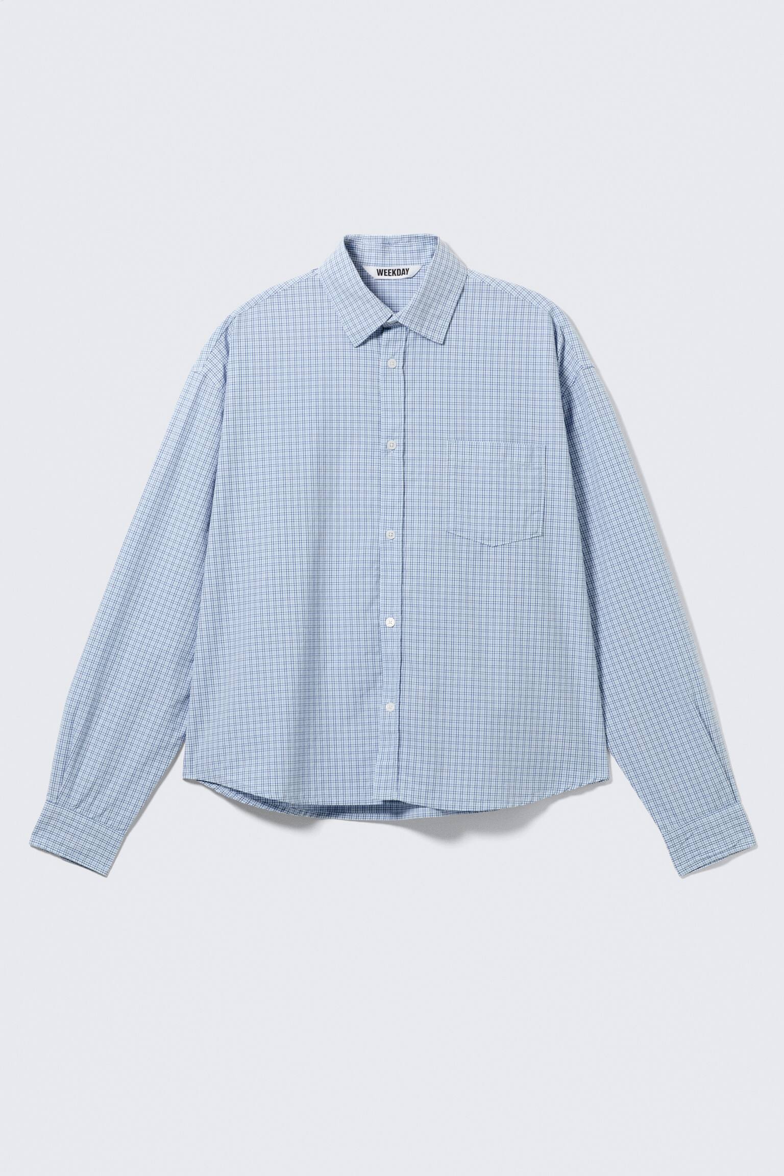 Boxy overhemd van katoenen popeline met lange mouwen-Geruit blauw - 2