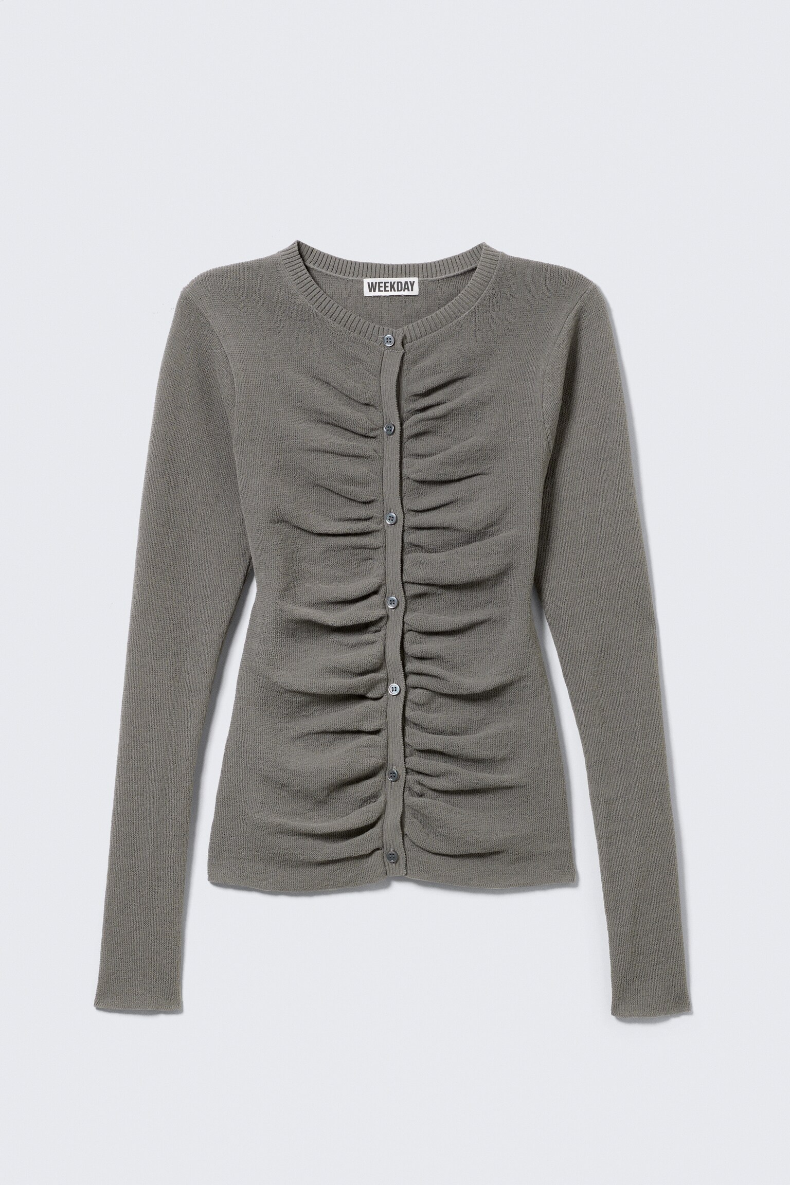 Slim Ruched Button-Front Cardigan - Donkergrijs/Gebroken wit - 2