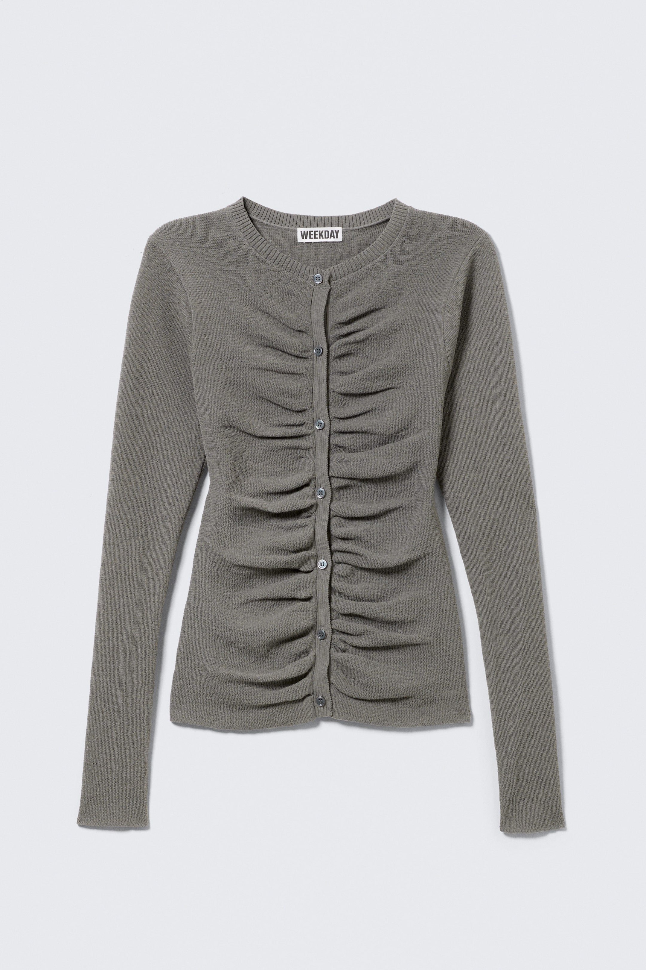 Dark Grey - Slim Ruched Button-Front Cardigan - 3