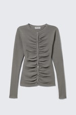 Dark Grey - Slim Ruched Button-Front Cardigan - 3