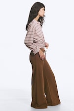 Brown - Low Rise Loose Wide Leg Sweatpants - 2