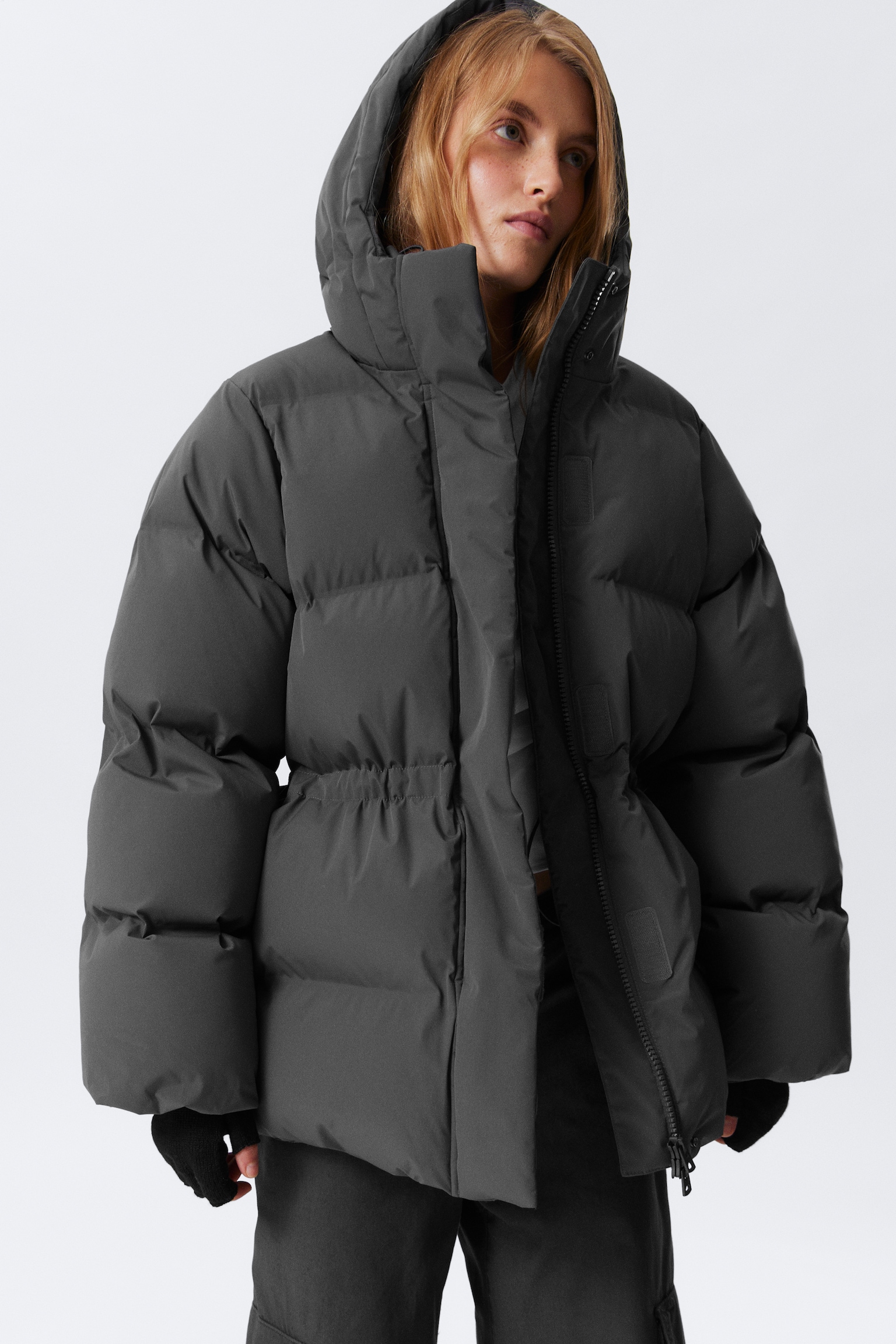Waisted Puffer Jacket - Dark Grey - 5