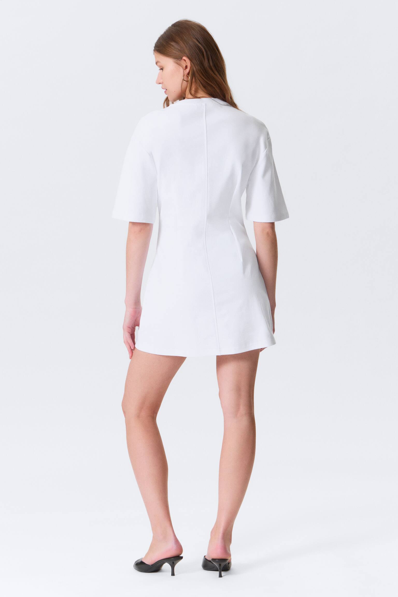 Short-Sleeved Cotton Mini Dress - Wit/Zwart - 3