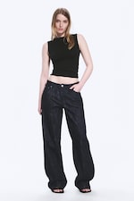 Slub Rinse - Dark Blue - Ample Mid Rise Loose Wide Leg Jeans - 0