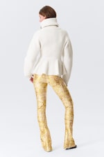 Light Yellow - Floral - Low Rise Flared Stretch Trousers - 3
