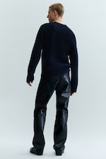 Navy Blue - Slim Zip-Sleeve Wool Sweater - 3