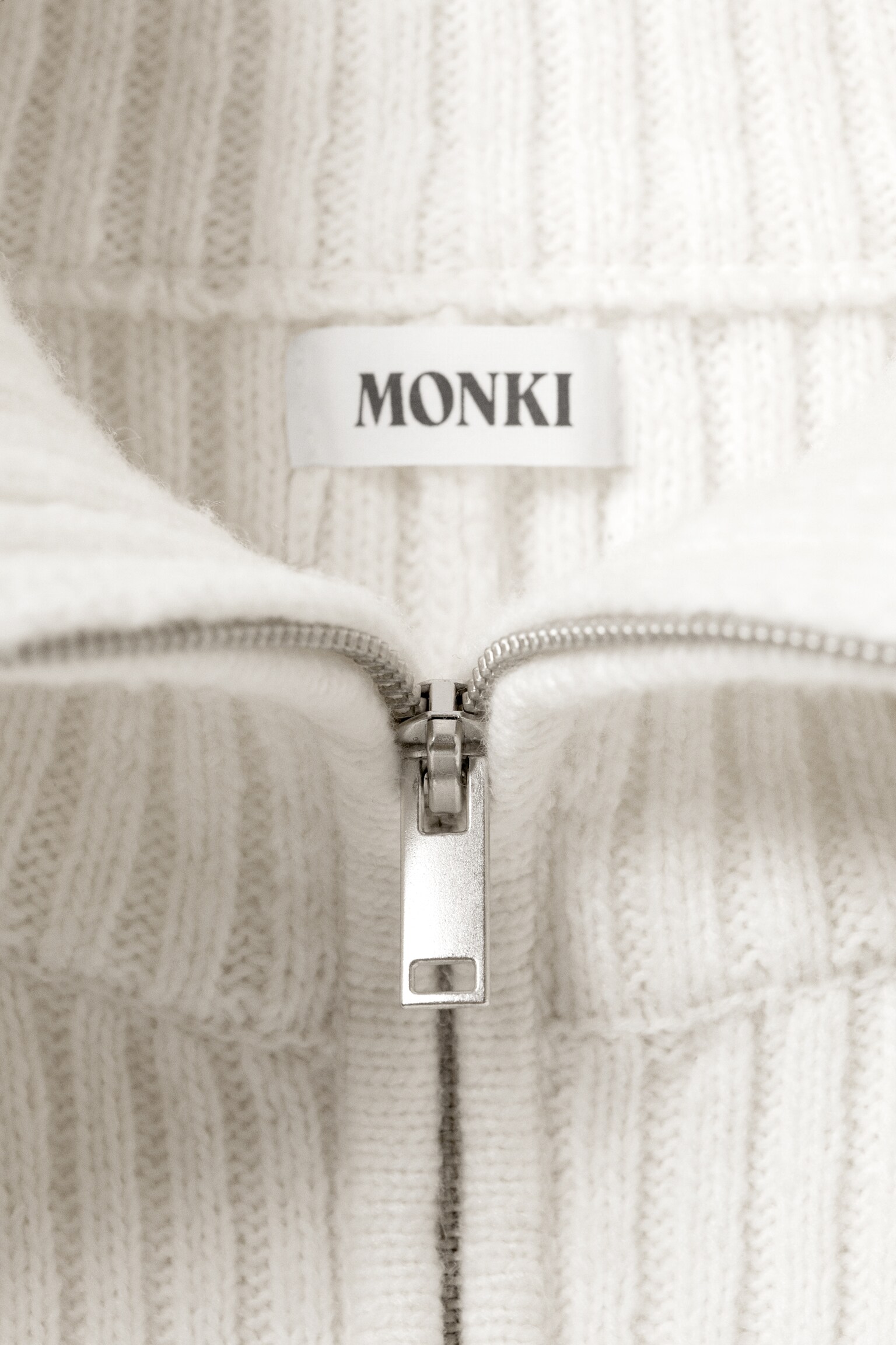 Rib Knit Peplum Zip Sweater - White/Dusty Mole - 3