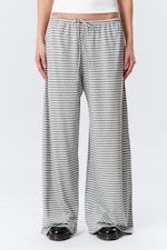 White - Grey Stripes - Mid Rise Loose Wide Leg Lyocell Trousers - 1