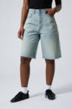 Port Blue - Light Blue - Halo Curve High Waisted Wide Leg Denim Shorts - 1