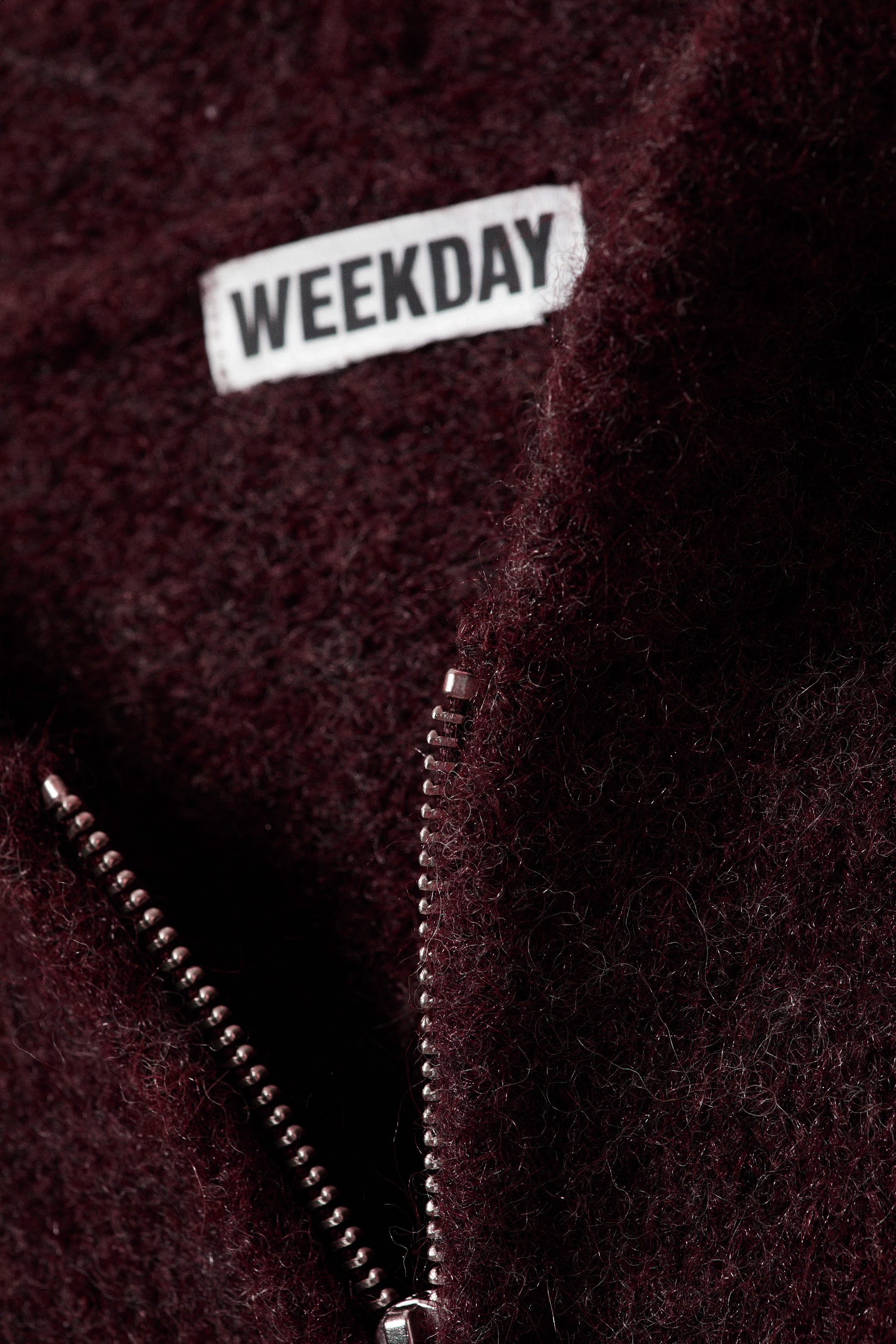 Melerad mörkröd - Stickad boxig zip-hoodie i ullblandning - 5