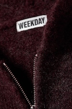 Donkerrood gemêleerd - Gebreide boxy hoodie van wolmix met rits - 5