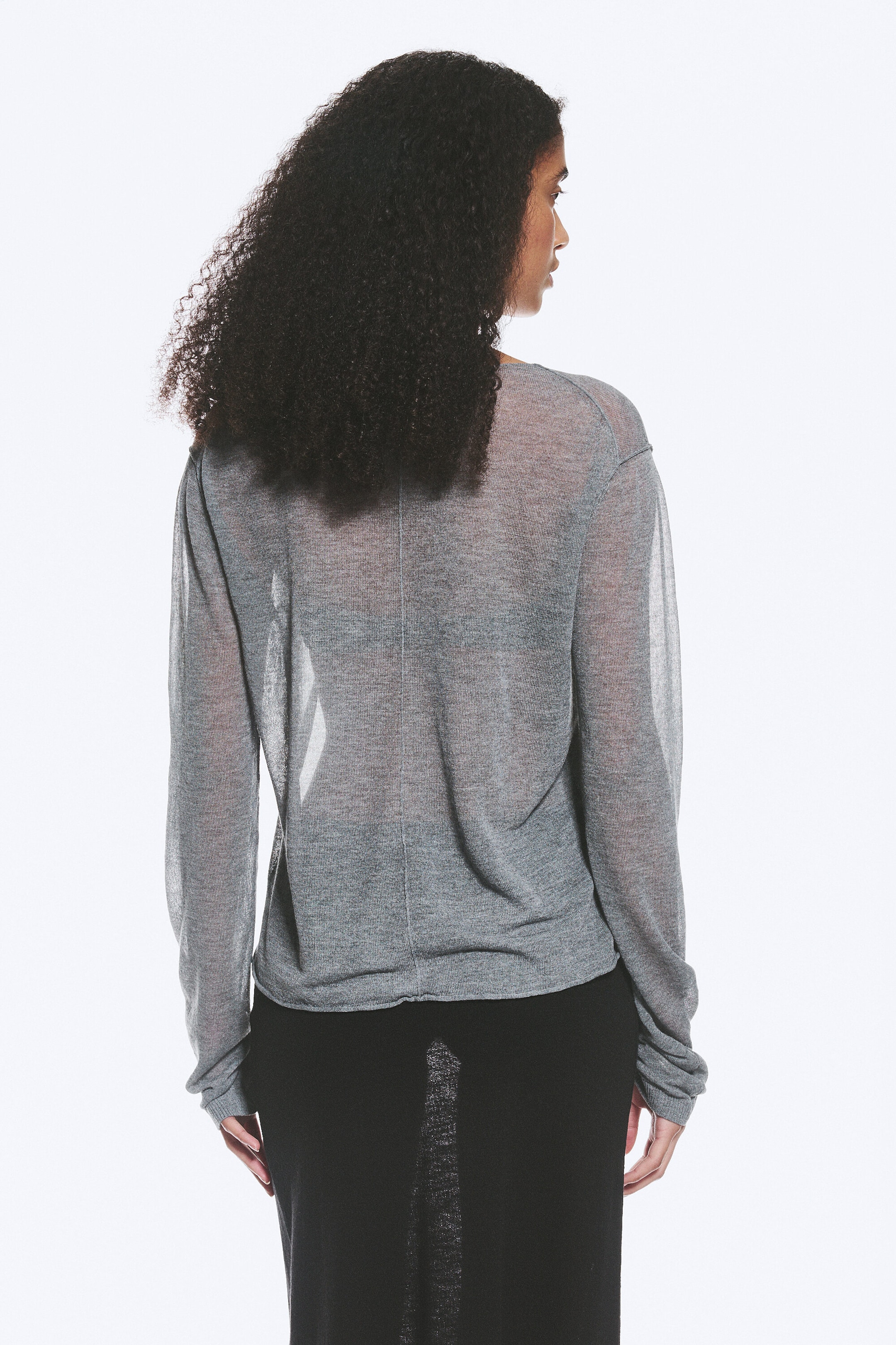 Grau meliert - Lockerer, transparenter Strickpullover - 3