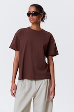 Burgundy - Relaxed Boxy Cotton T-shirt - 0