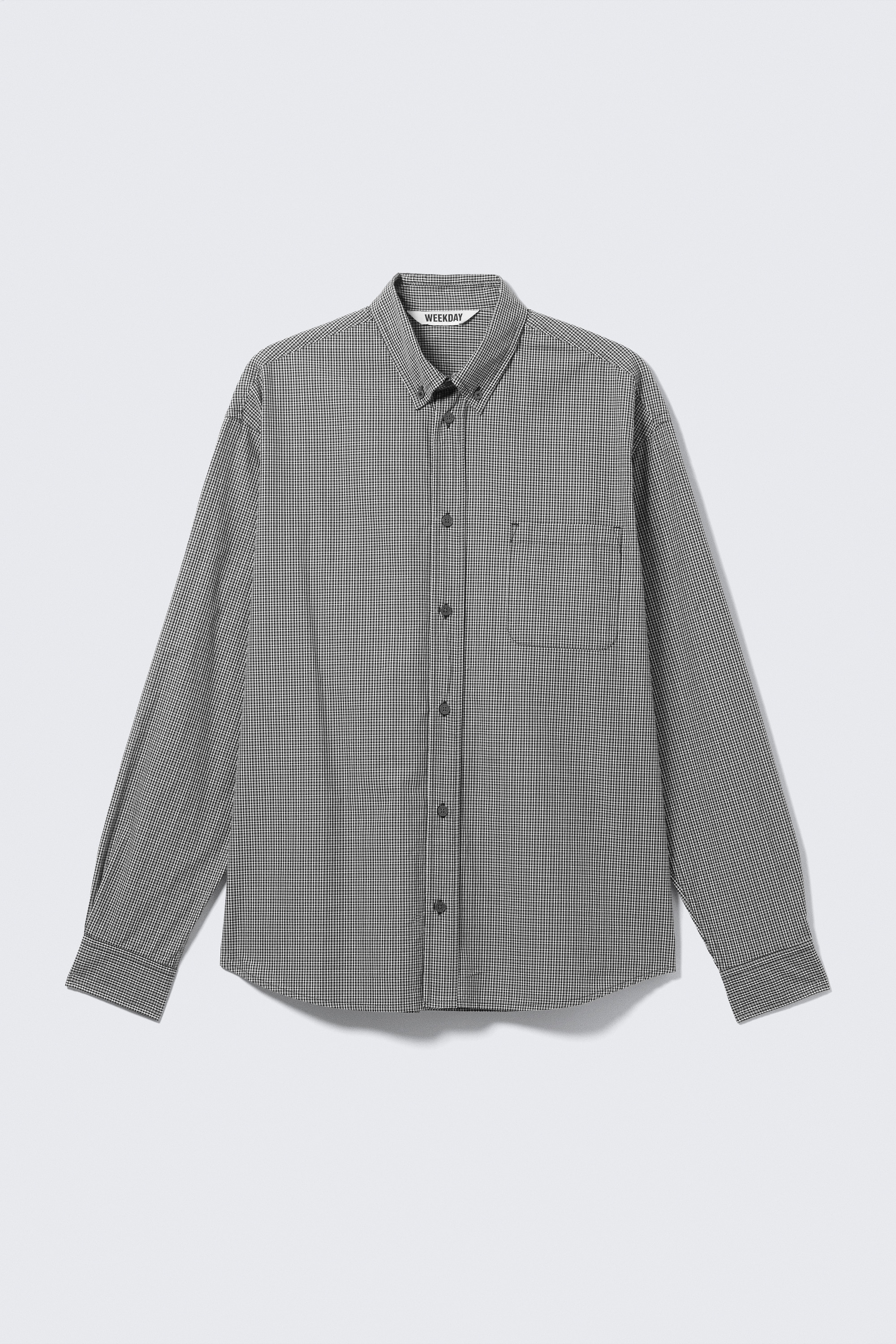 Luźna popelinowa koszula z guzikami - Black Check/White - Blue Stripes