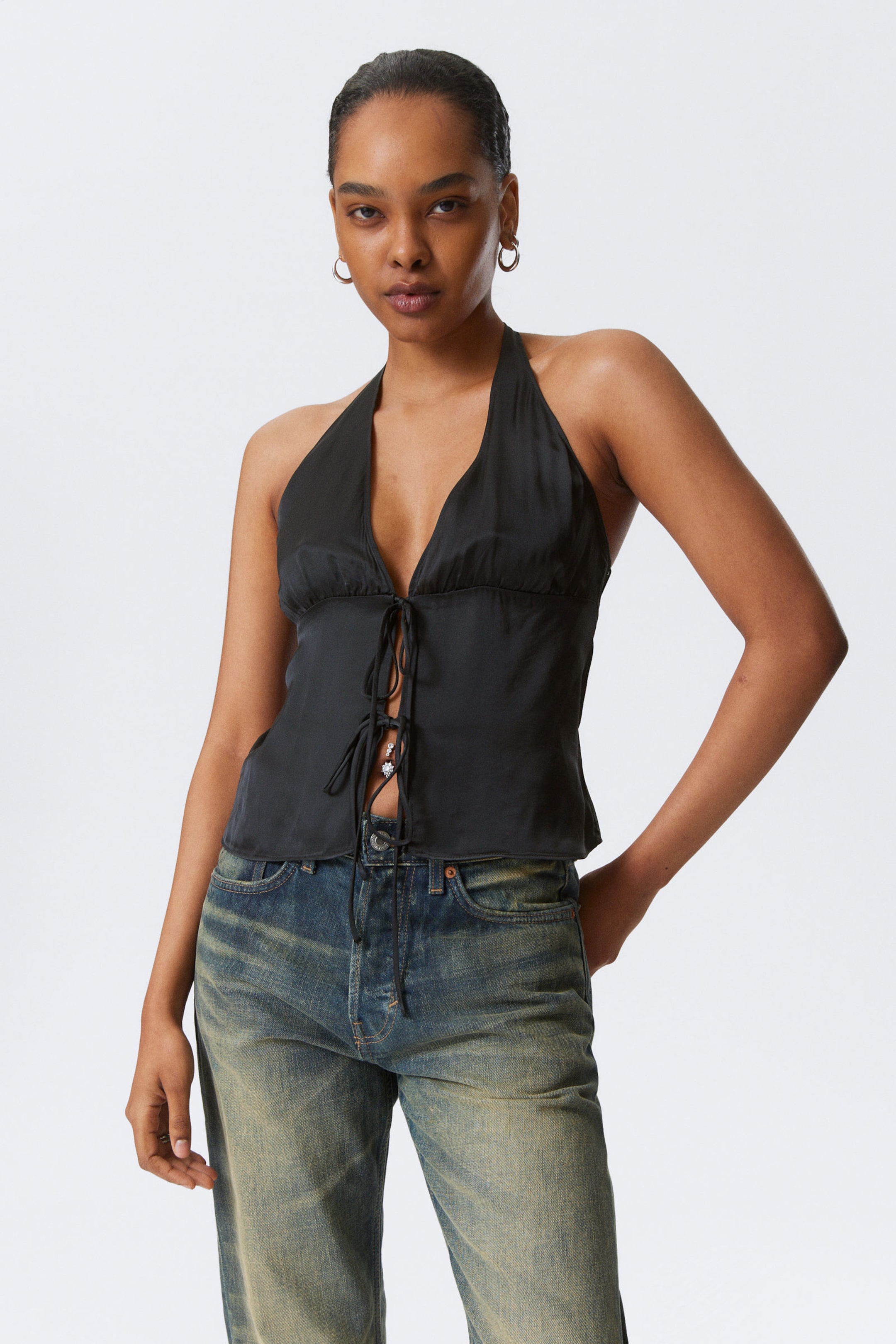 #3A3A3D - Tie-Front Halterneck Top - 1