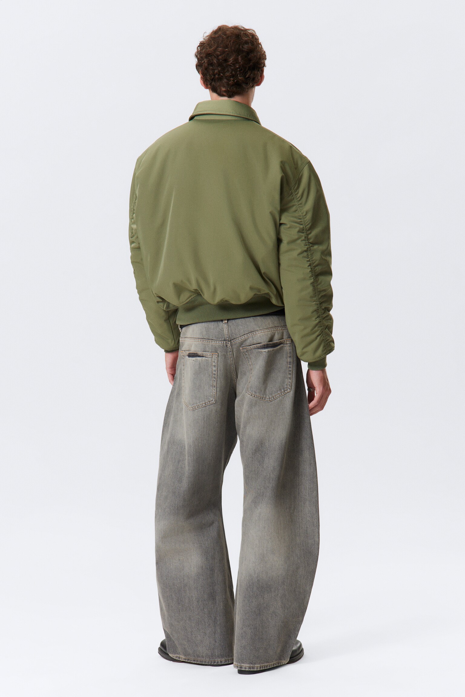 Padded Twill Bomber Jacket - Dusty Olive Green/Black - 5