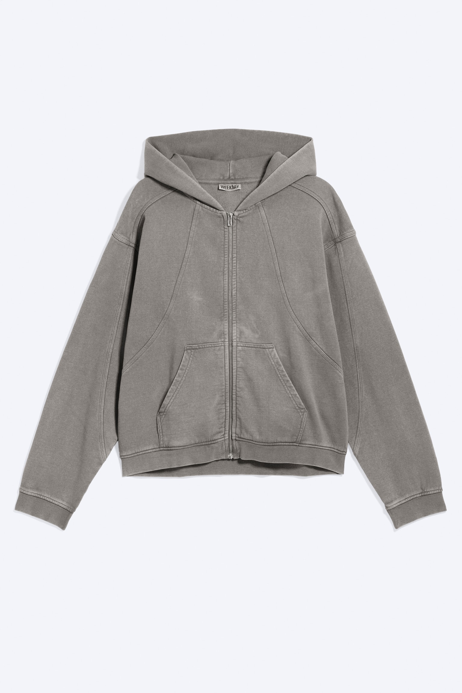 Felpa Boxy Con Cappuccio E Cerniera - Grigio lavato