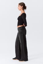 Washed Black - Imoo Low Rise Loose Wide Leg Jeans - 2