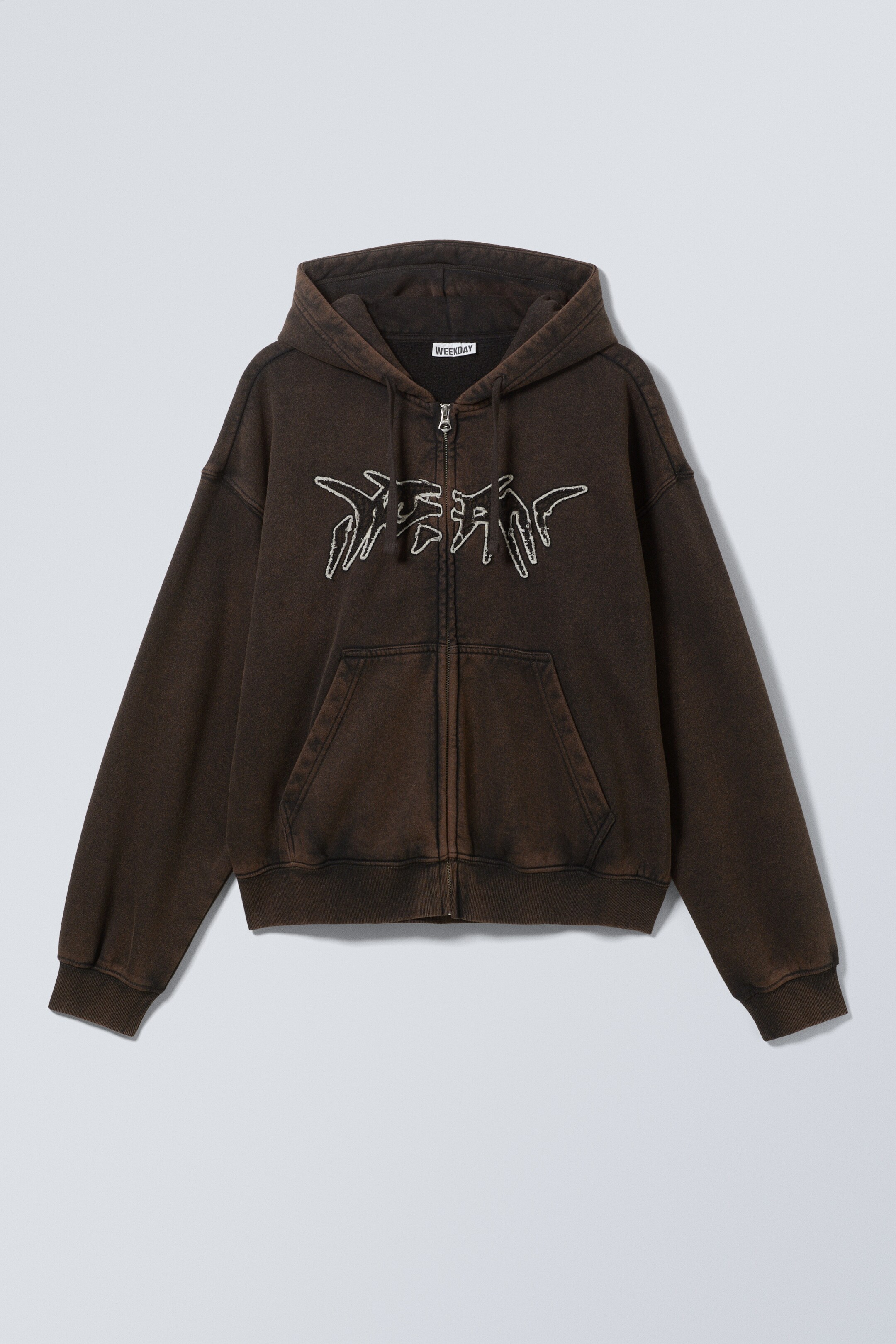 Vezi imaginea mai mare: Boxy Embroidery Zip Hoodie - Washed Dark Brown - Dream - BĂRBAŢI | H&M RO 1