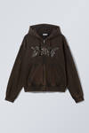 boxy embroidery zip hoodie - Washed Dark Brown - Dream