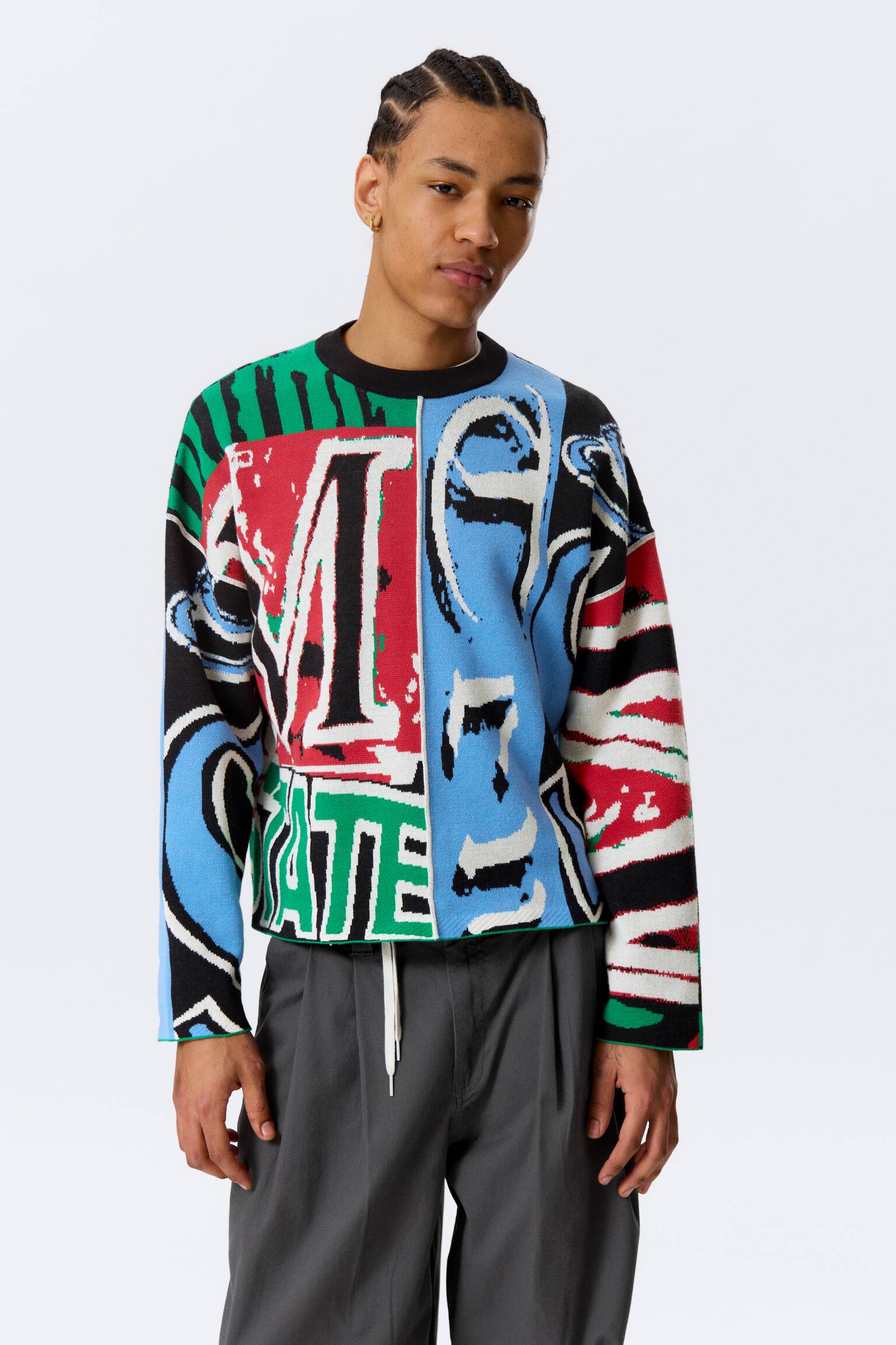 Camisola de Malha Gráfica Larga em Algodão - Estampa Multicolorida - 1