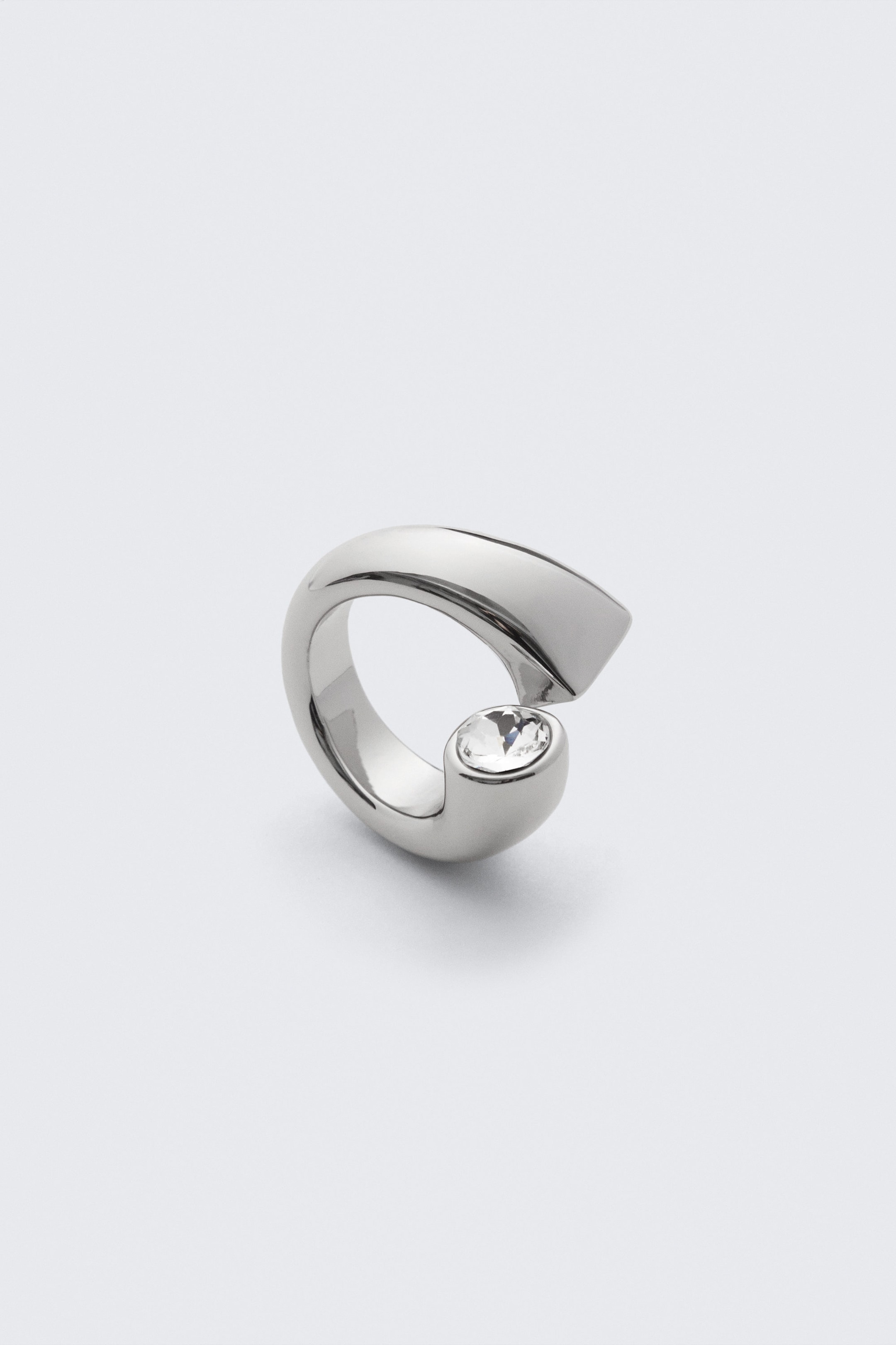 Silver - Open-Band Rhinestone Ring - 2