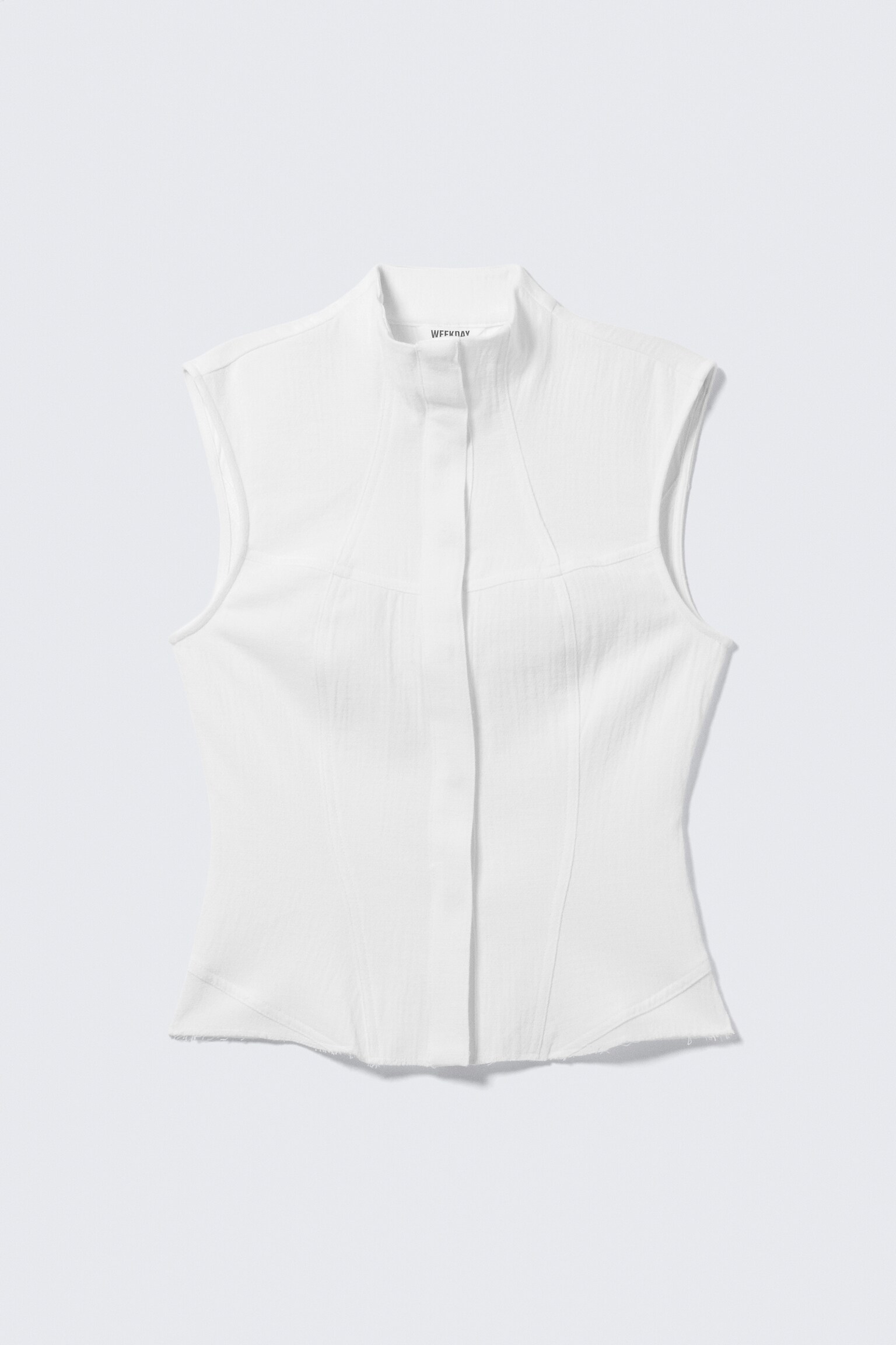 Top strutturato in twill senza maniche - Bianco/Grigio - 2