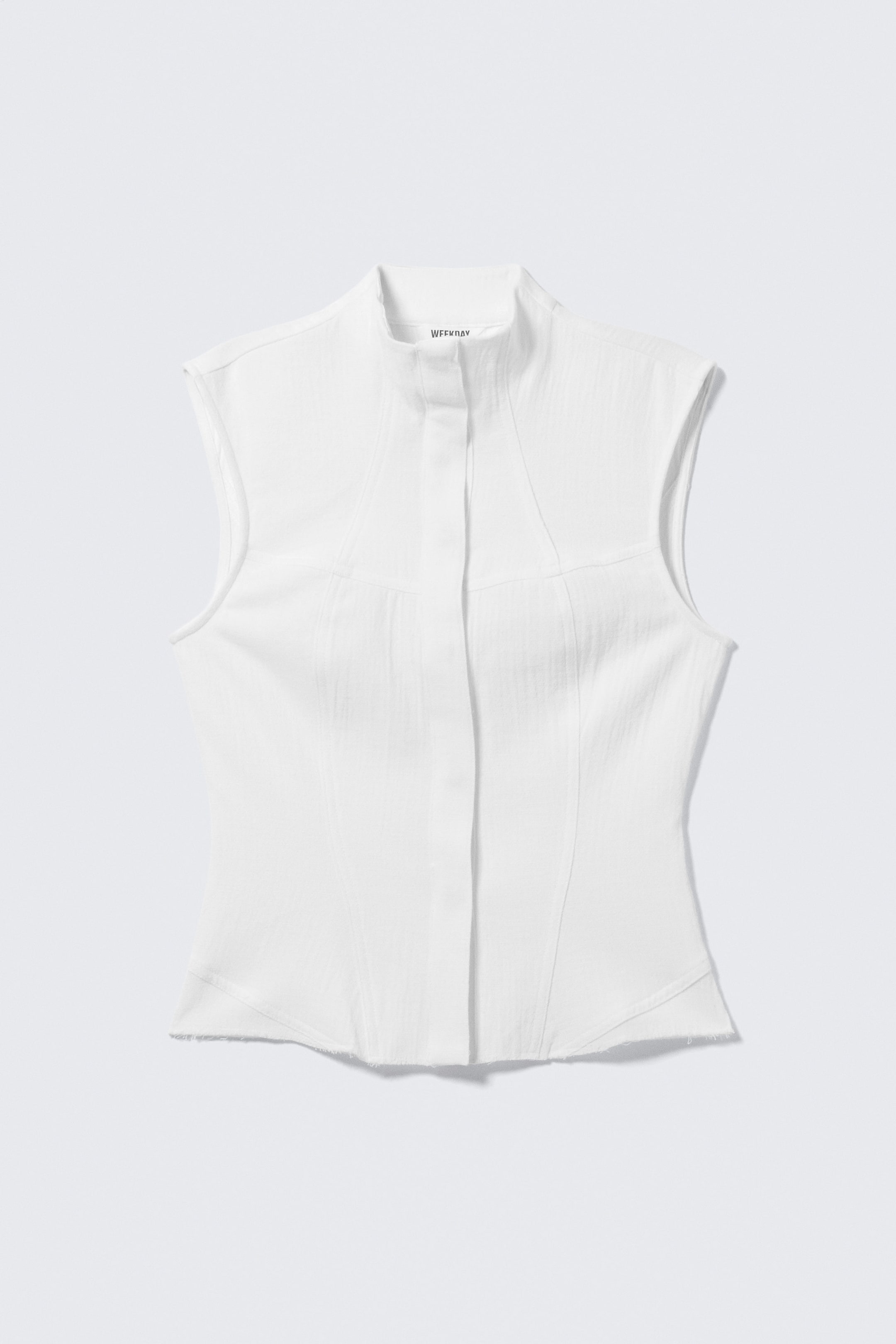 Weiß - Ärmelloses, strukturiertes Twill-Top - 3