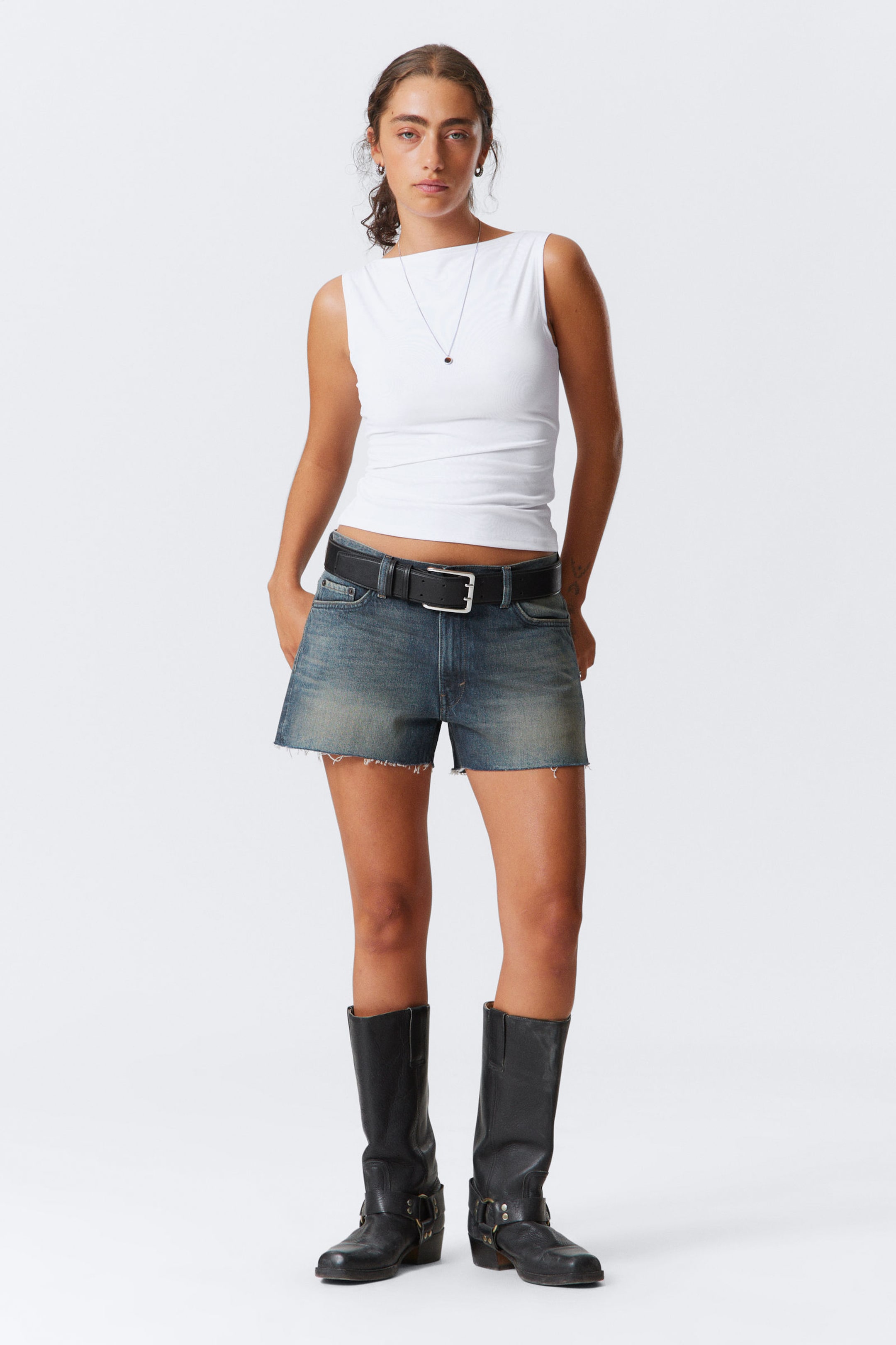 #FFFFFF - Annie Sleeveless Boat-Neck Top - 2