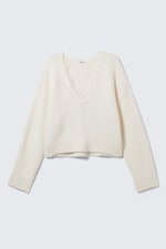 Wit - Trui met kant en V-hals - 4