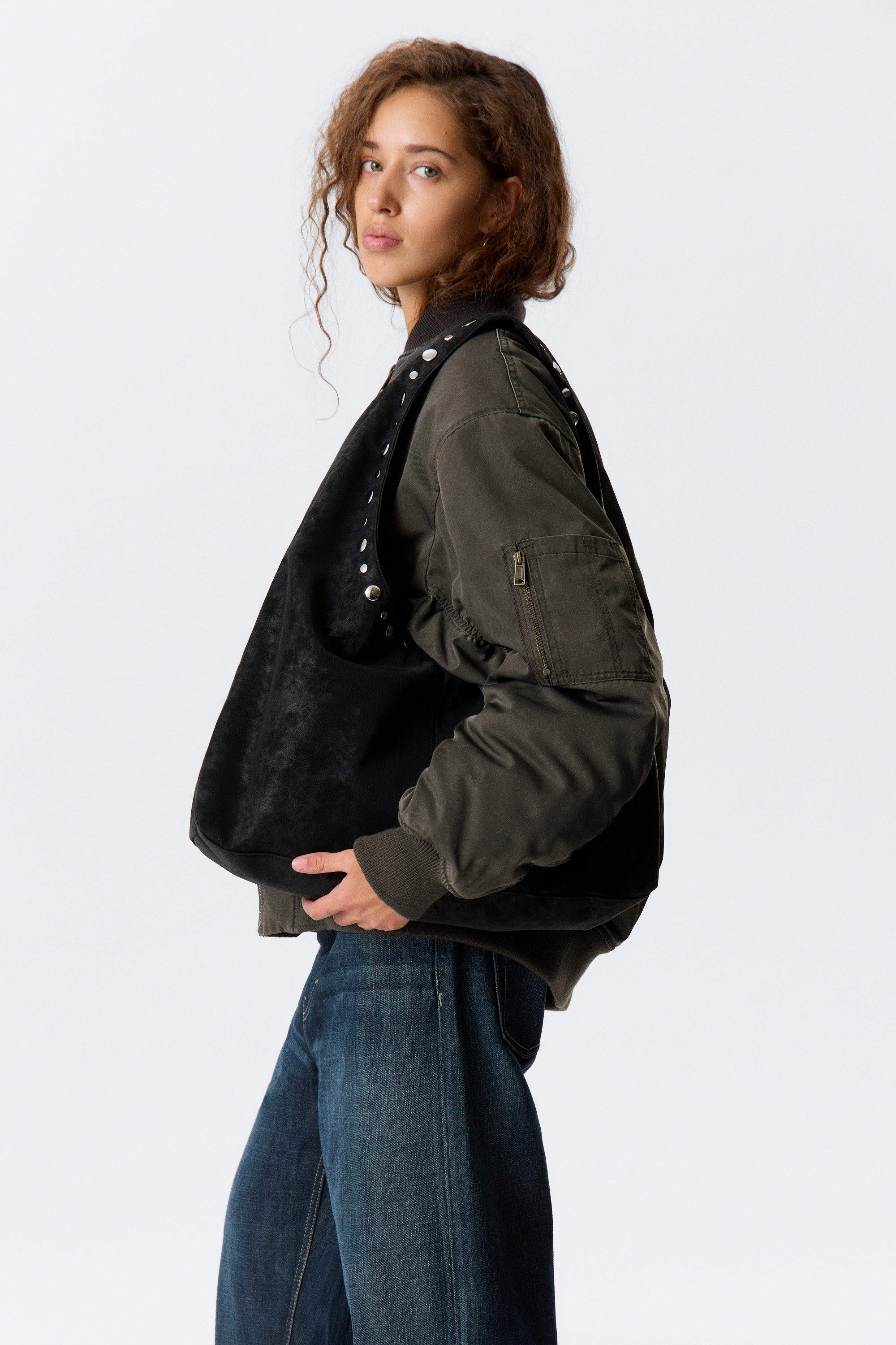 Studded Black - Slouchy Faux Leather Shoulder - 2