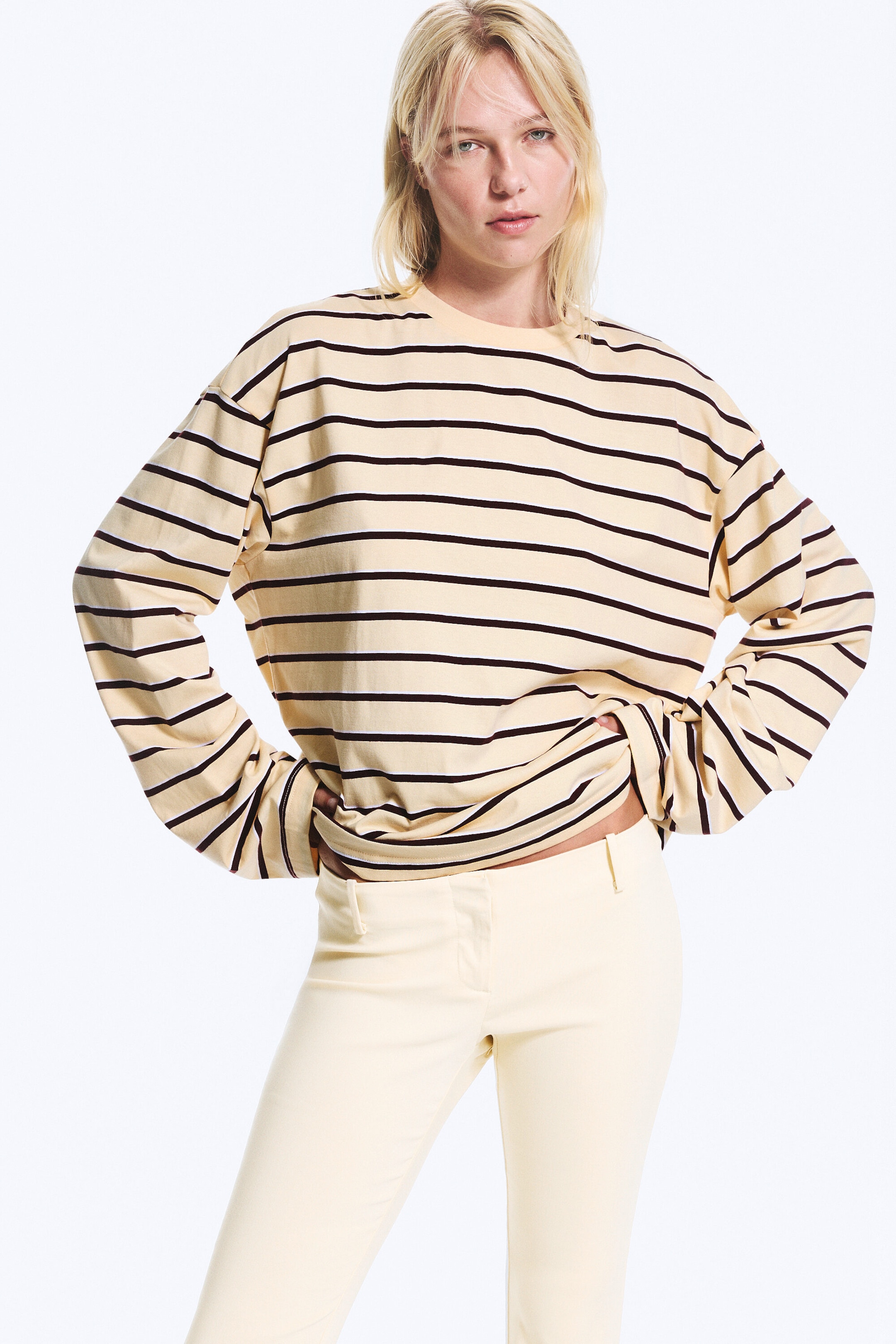 Gestreift in Gelb/Burgund - Longsleeve-Shirt aus Baumwolle - 2