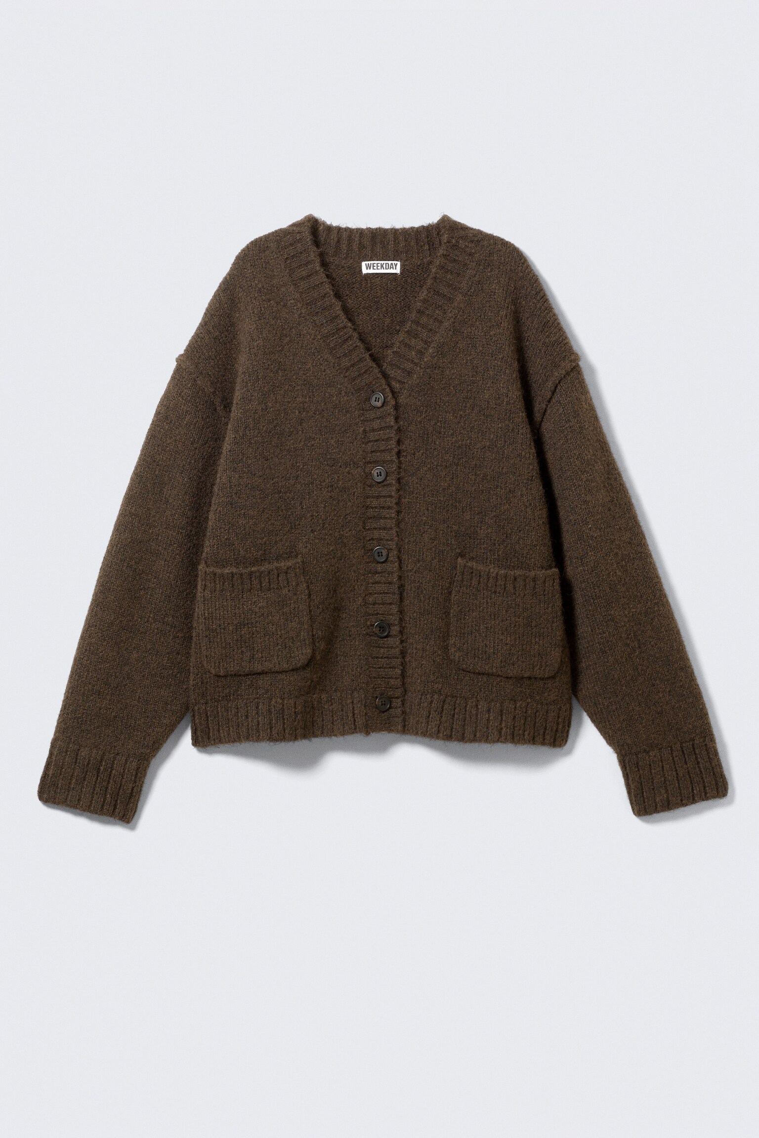 Löst stickad V-ringad cardigan - Mörk Brunmelerad/Mörkblå/Gråmelerad - 2