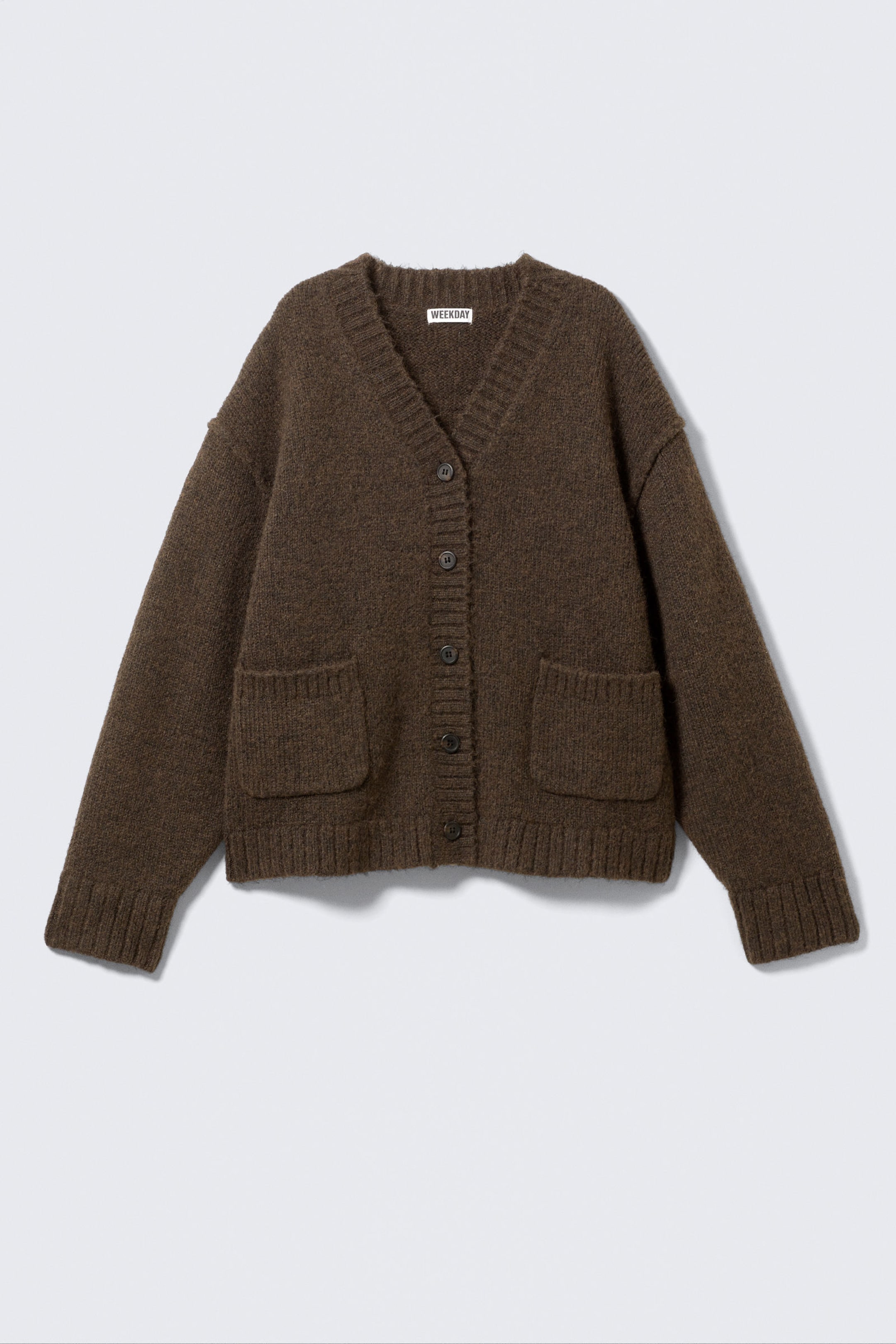 Dunkelbraun meliert - Locker gestrickter Cardigan mit V-Ausschnitt - 3