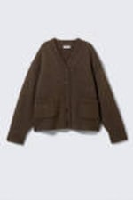 Dunkelbraun meliert - Locker gestrickter Cardigan mit V-Ausschnitt - 3