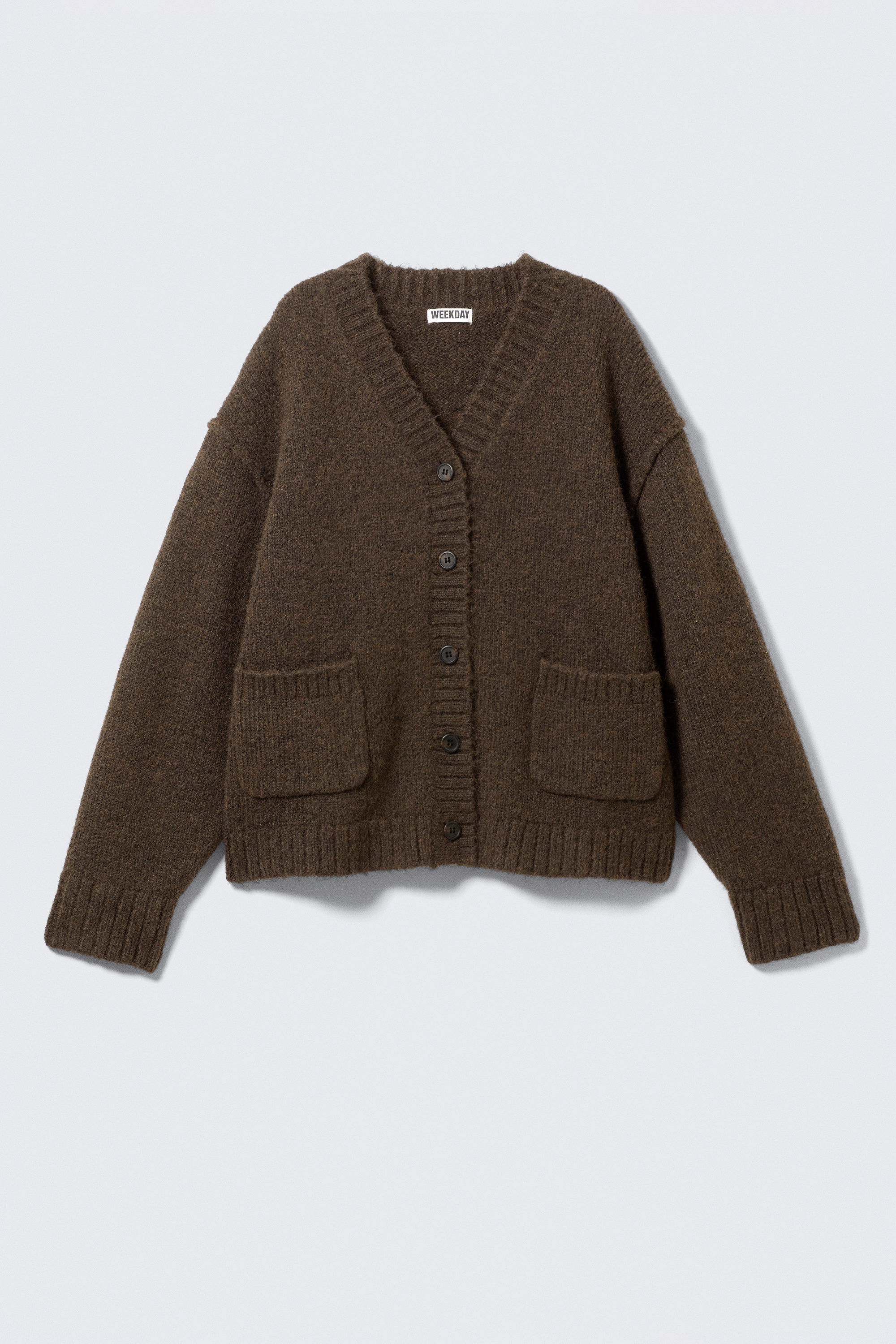 Dark Brown Melange - Loose Fit Knitted V-neck Cardigan - 3