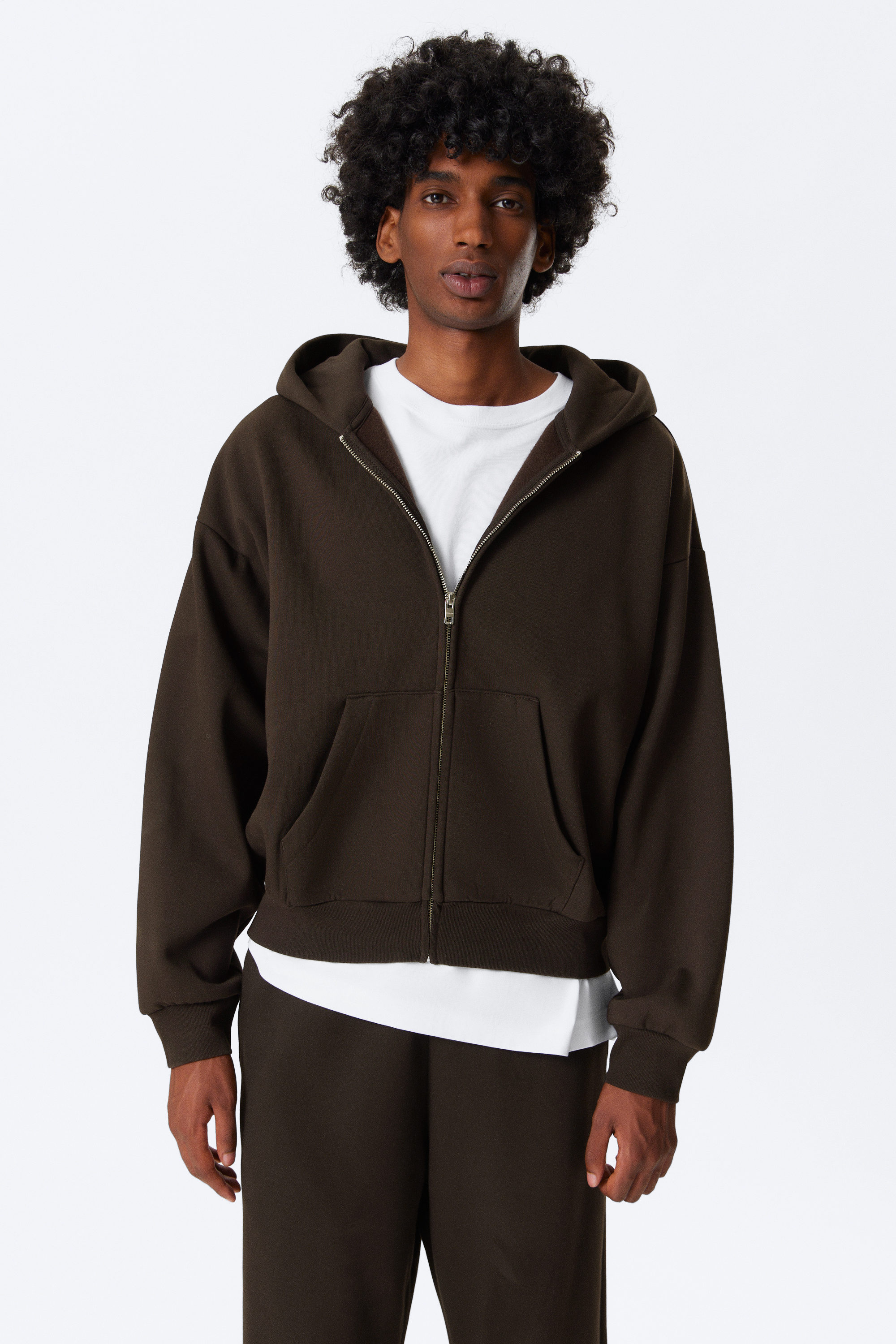Dunkelbraun - Weit geschnittener Zip-Hoodie - 1