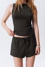 Black & Grey Stripes - JERSEY PULL-ON SHORTS - 1