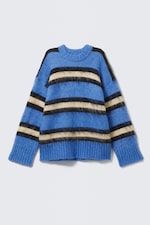 Striped Blue - Relaxed Fit Fluffy Knit Sweater - 3