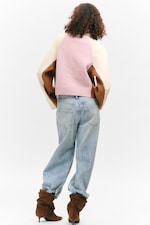 Dusty Pink & Cream White - Short Half-Zip Knitted Sweater - 2