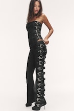 Beschichtetes Schwarz - Korsett-Top aus beschichtetem Denim mit Schnallen - 1