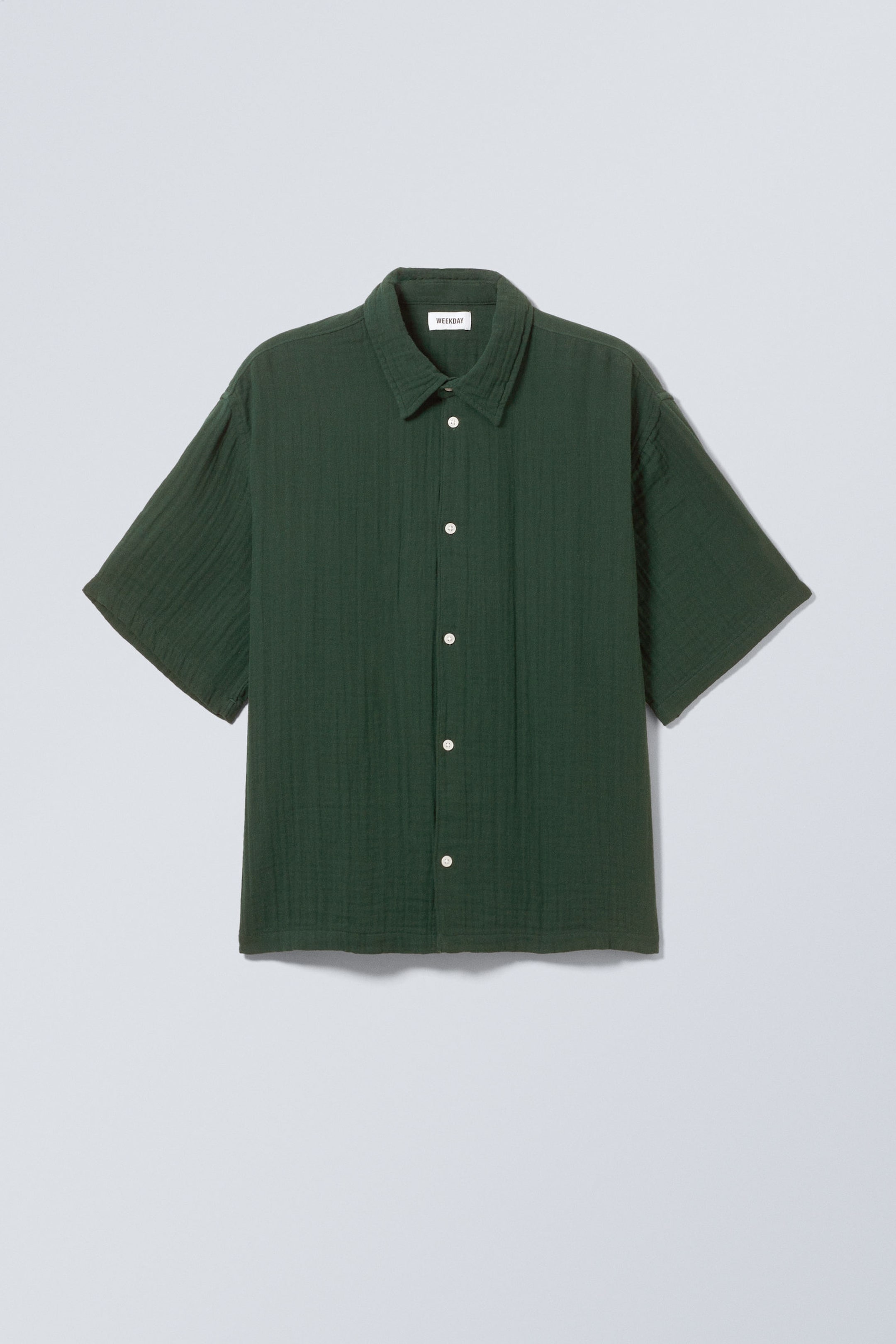 Dark Green - Oversized Structured Short Sleeve Shirt - 4