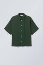 Dark Green - Oversized Structured Short Sleeve Shirt - 4