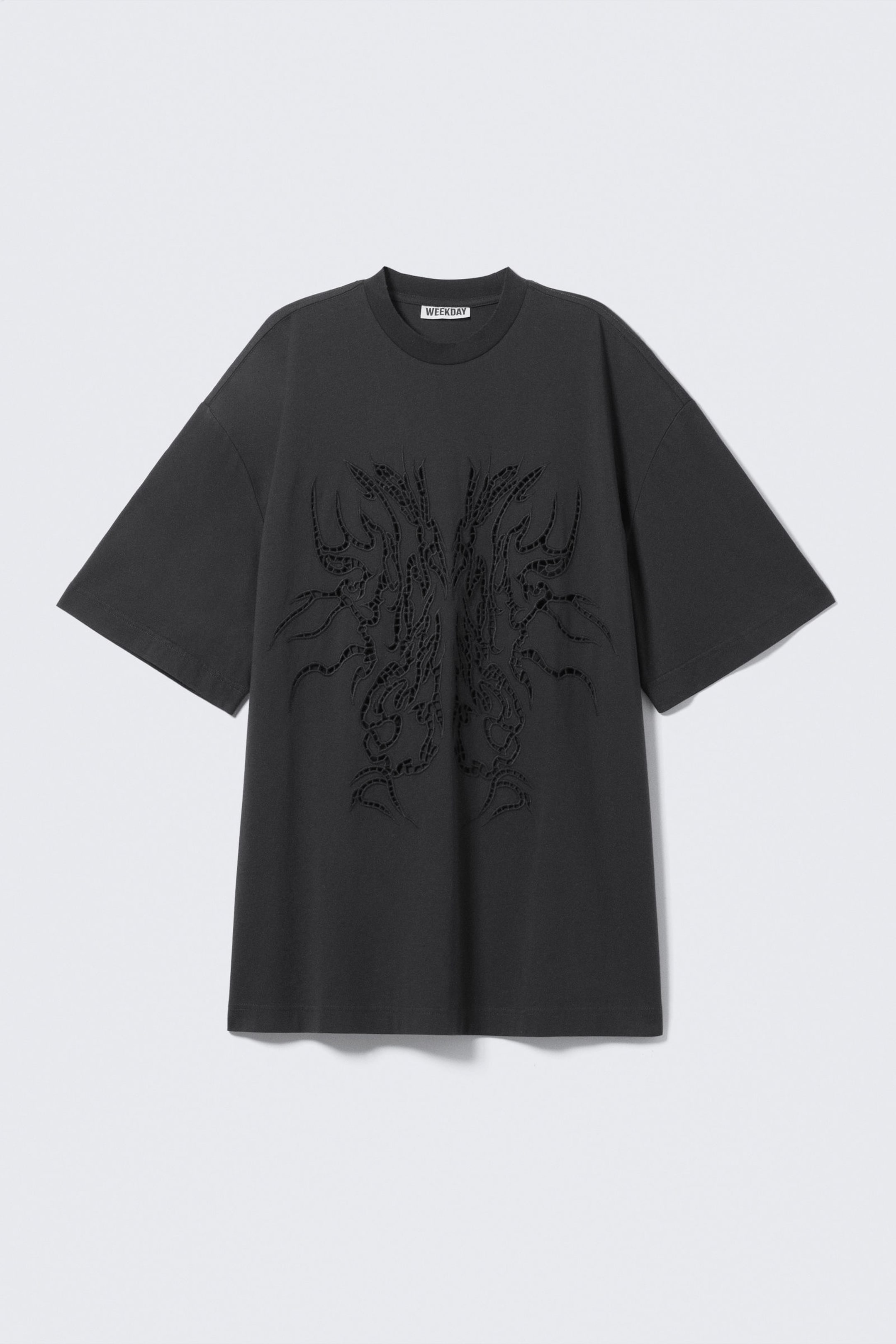 Dark Grey - Broderie Anglaise Oversized T-shirt - 4