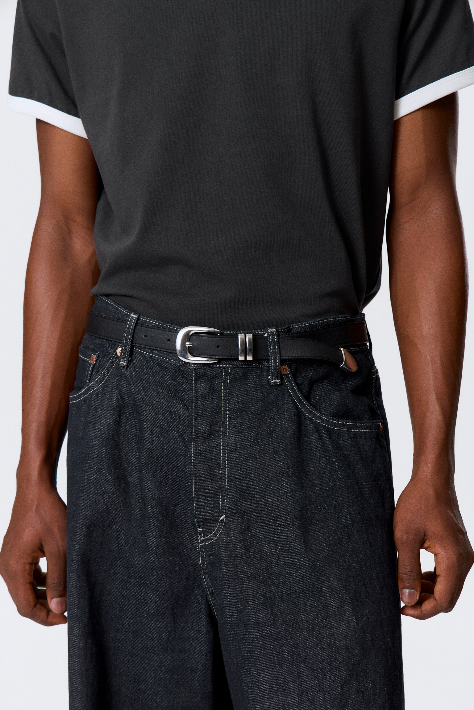 Western Faux Leather Belt - Black/Fekete repedezett/Dark Brown