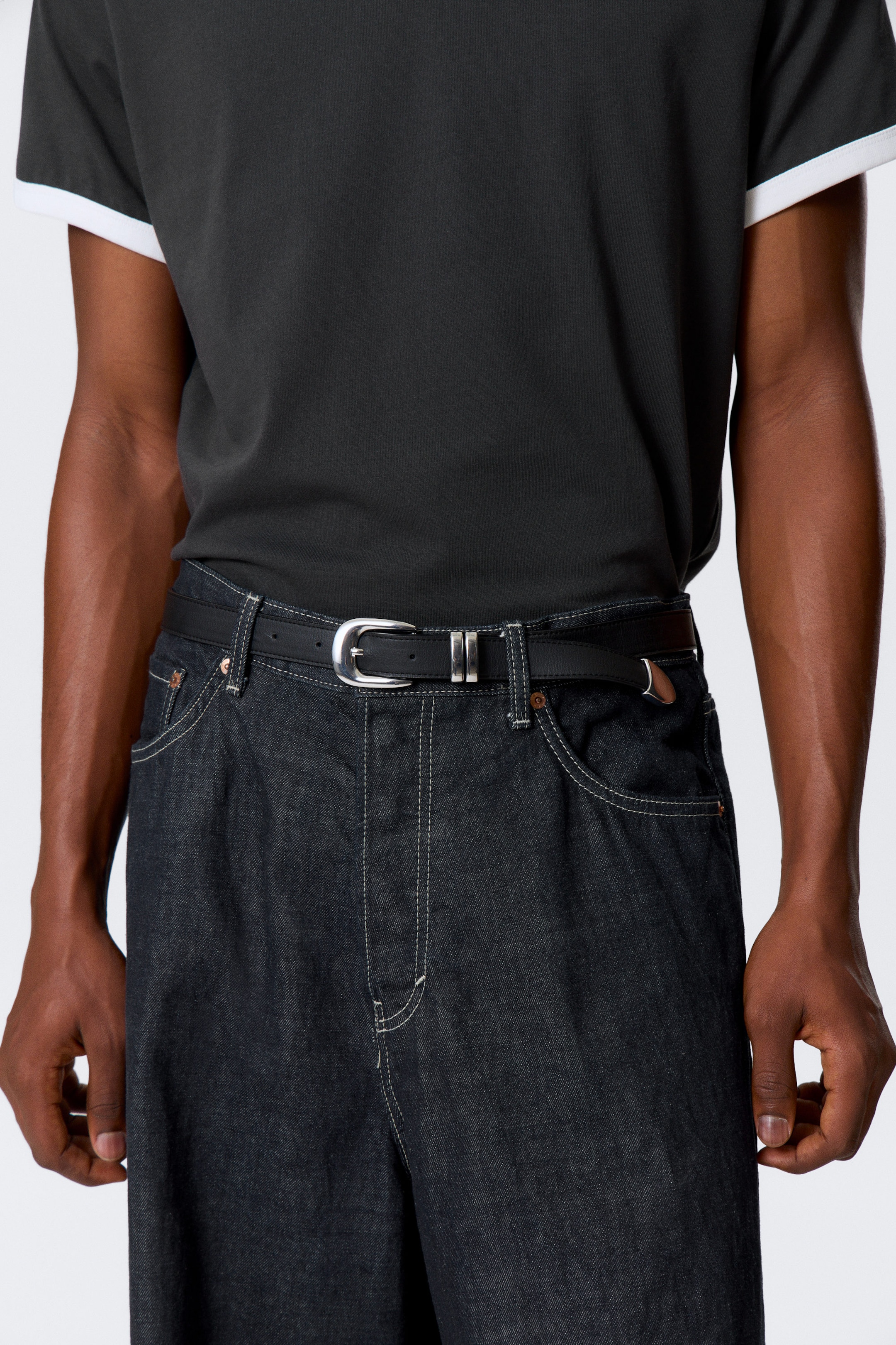 Black - Western Faux Leather Belt - 1